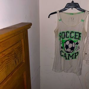 Justice tank top with sequences on the words soccer camp and soccer ball